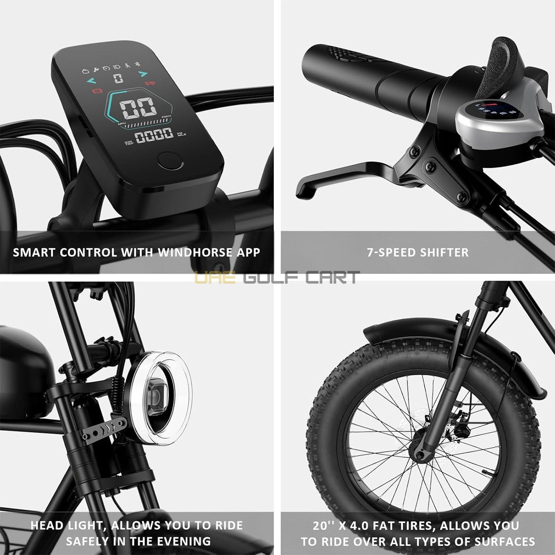 20" Fat Tire Electric Bike with 1000W Motor, 48V 21Ah Battery, Hydraulic Disc Brakes, Cargo Basket, 330 lb Load - Electric Bikes - Photo 5 | UAE Golf Cart