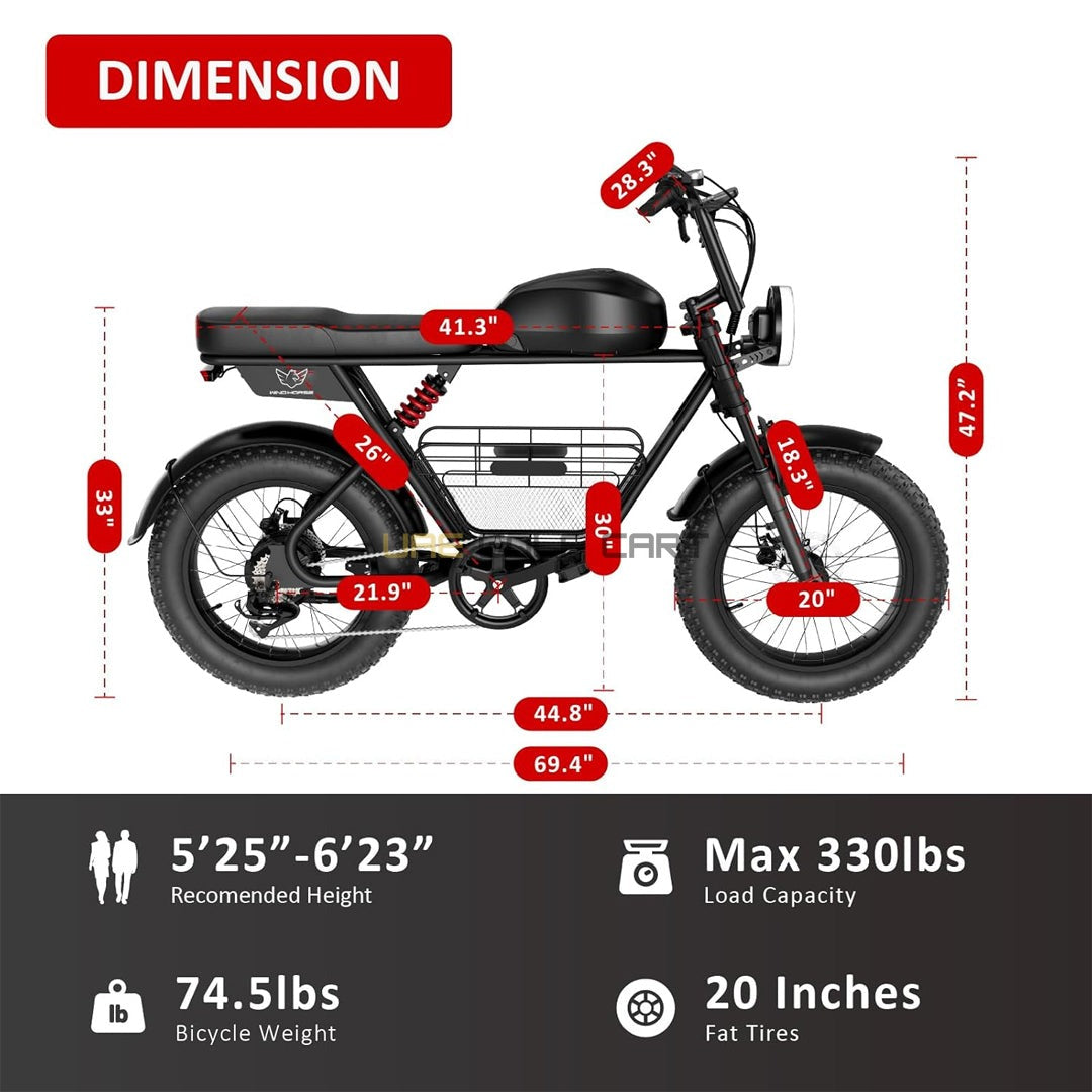 20 Inch Fat Tire All Terrain Electric Bike with 1000W Motor, 48V 21Ah Battery, 50 km/h Speed, Hydraulic Disc Brakes - Electric Motorbikes & Mopeds - Close Up | UAE Golf Cart