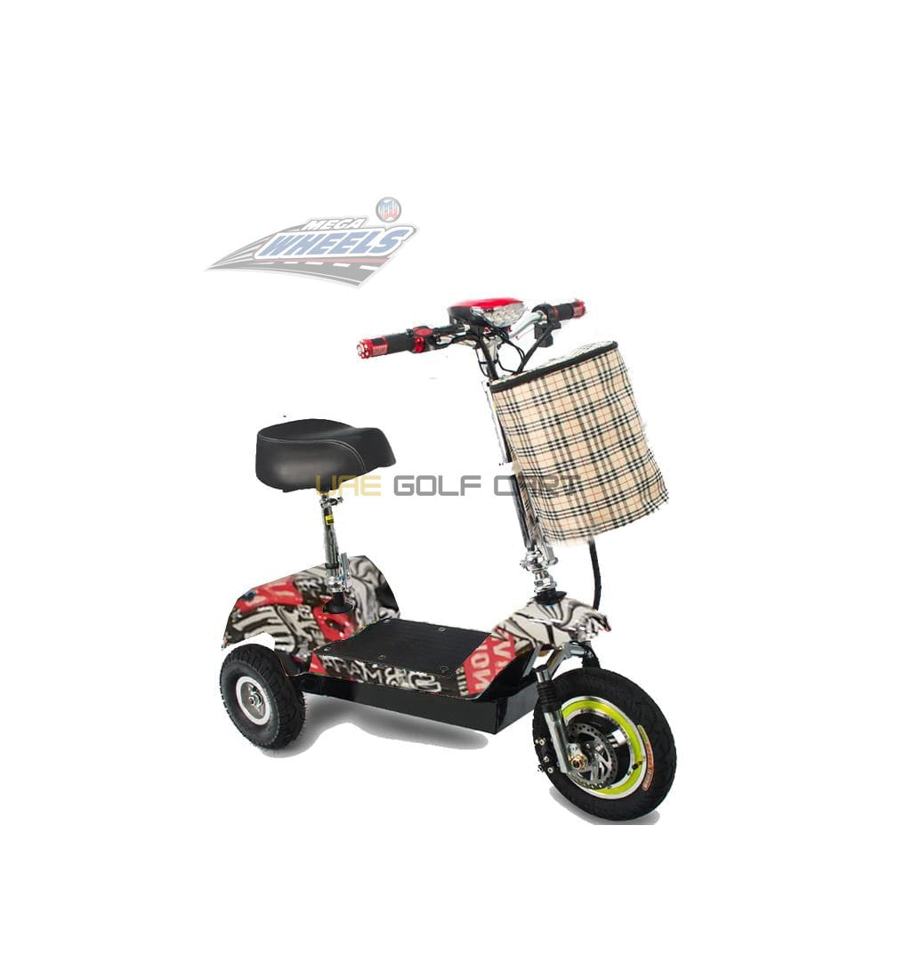 3 Wheel Electric Scooter 350W 25 km/h 36V 12Ah Foldable with Seat and Basket 100-120kg Load - Foldable Electric Scooters - Close Up | UAE Golf Cart