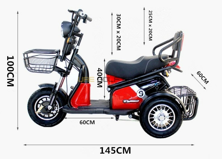 3-Wheel Electric Scooter with Dual Seats and Basket - Electric Motorbikes & Mopeds - Photo 4 | UAE Golf Cart