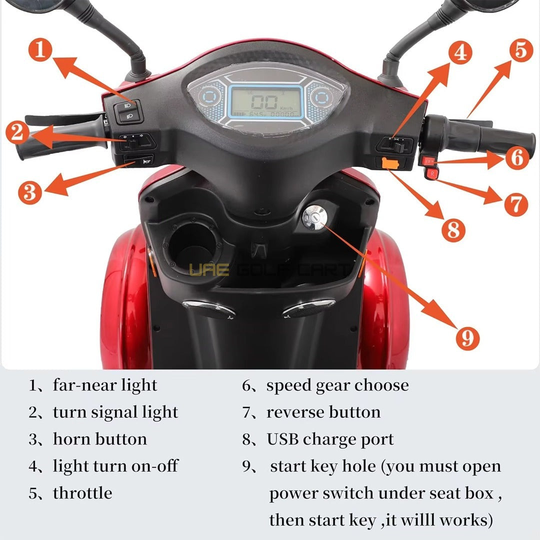 4 Wheels Electric Scooter with Comfortable Seat 1000W 60V 30-50 km Range - Electric Motorbikes & Mopeds - Photo 4 | UAE Golf Cart