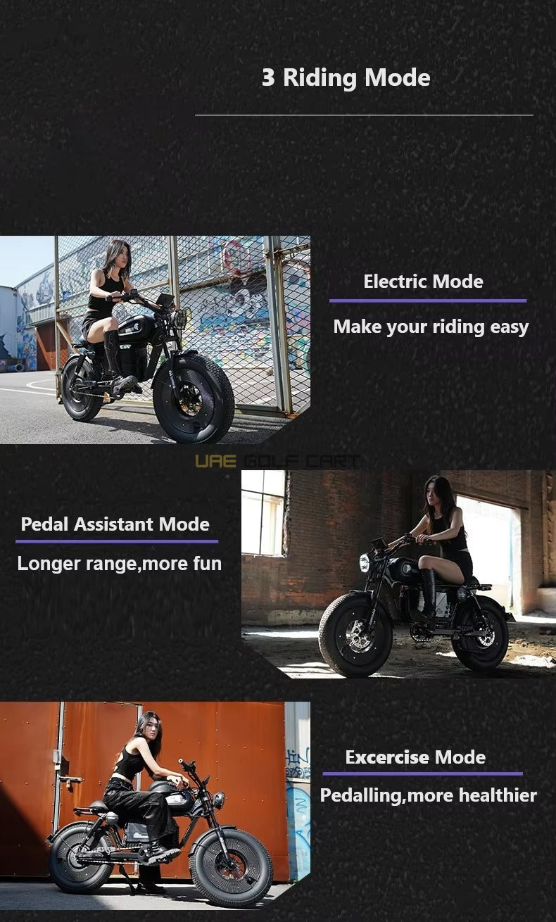 48V 1000W Electric Scooter with Removable 15Ah Battery, Fat 20x4.0 Tires, Seat, 65 km/h Top Speed, 150 kg Load - Electric Motorbikes & Mopeds - Photo 18 | UAE Golf Cart