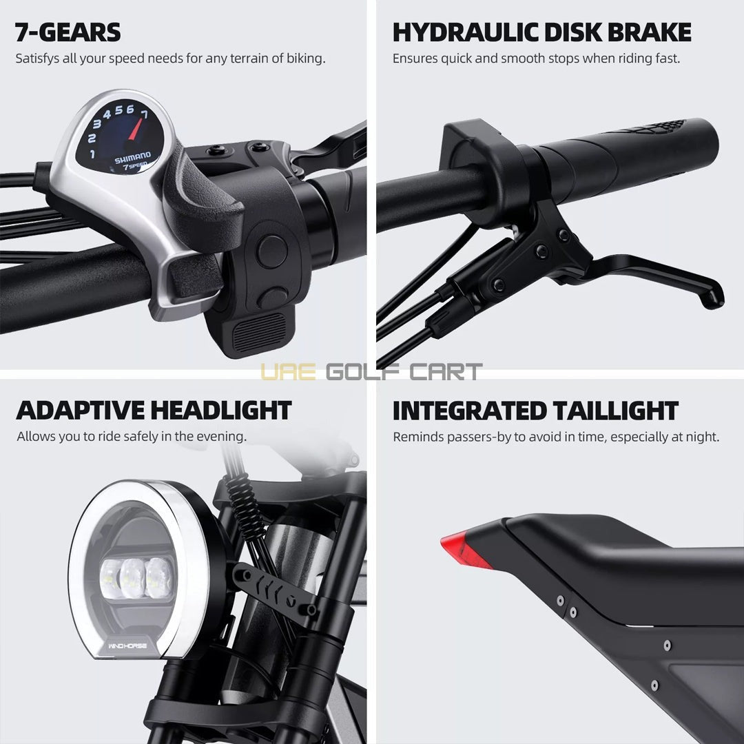 48V 18Ah Electric Bike with 1000W Motor, 20" Fat Tires, 7-Speed Shimano Gears, Hydraulic Disc Brakes, 50 MPH, 330 lbs Load Capacity - Electric Dirt Bikes - Photo 7 | UAE Golf Cart