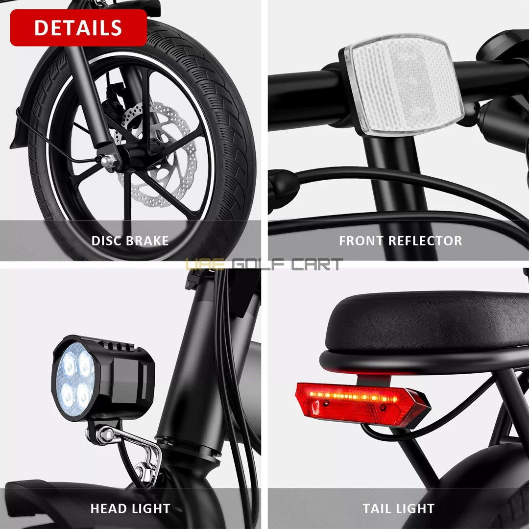 48V 350W Foldable Electric Bike with 25 MPH Top Speed, 16" Tires, 80kg Capacity, Waterproof Battery - Electric Bikes - Photo 5 | UAE Golf Cart