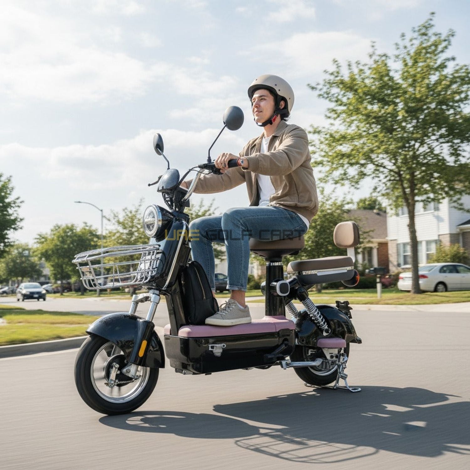 Buy 48V 450W Electric Scooter with Seat, 2 Person Capacity, 25 km/h Speed, 30 km Range, 14 Inch Tubeless Wheels - Electric Grocery Bike at UAE Golf Cart