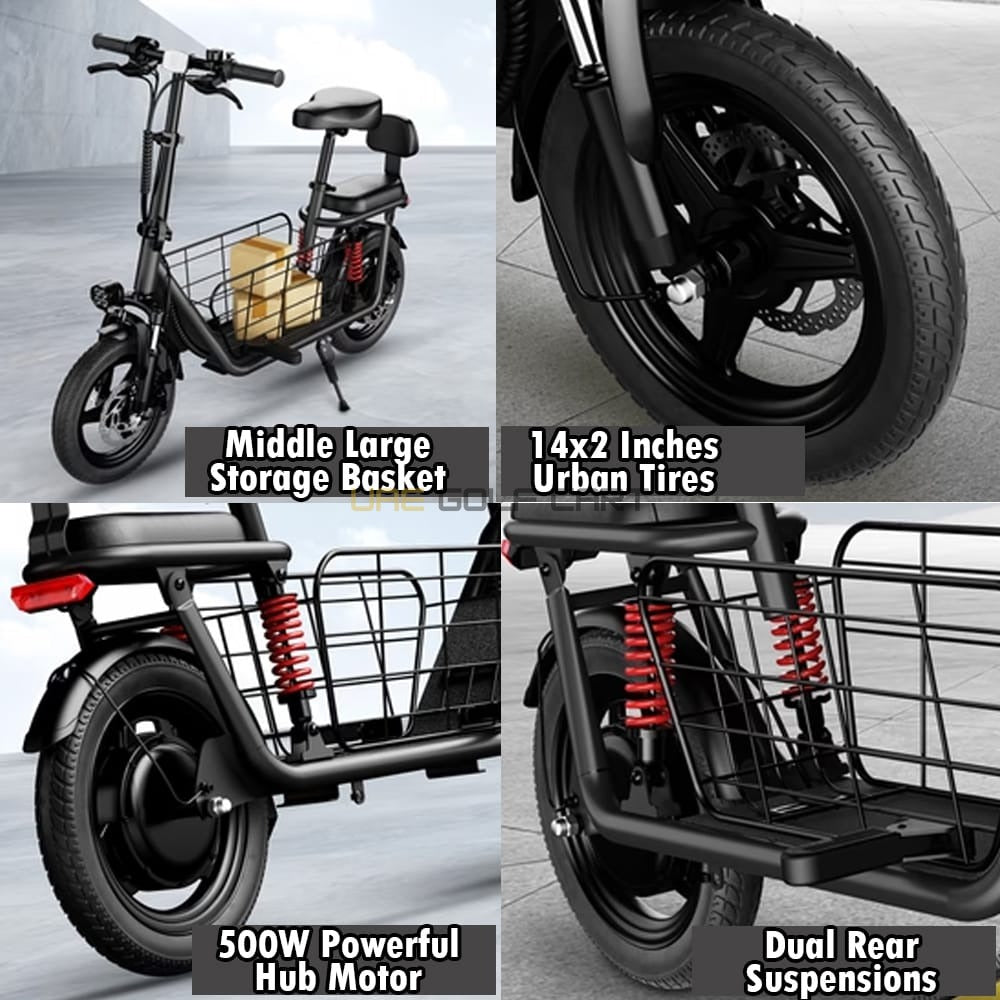 48V Electric Scooter with Dual Seats, Basket, 500W Hub Motor, 22 MPH, 25 Mile Range - Electric Bikes - Photo 8 | UAE Golf Cart