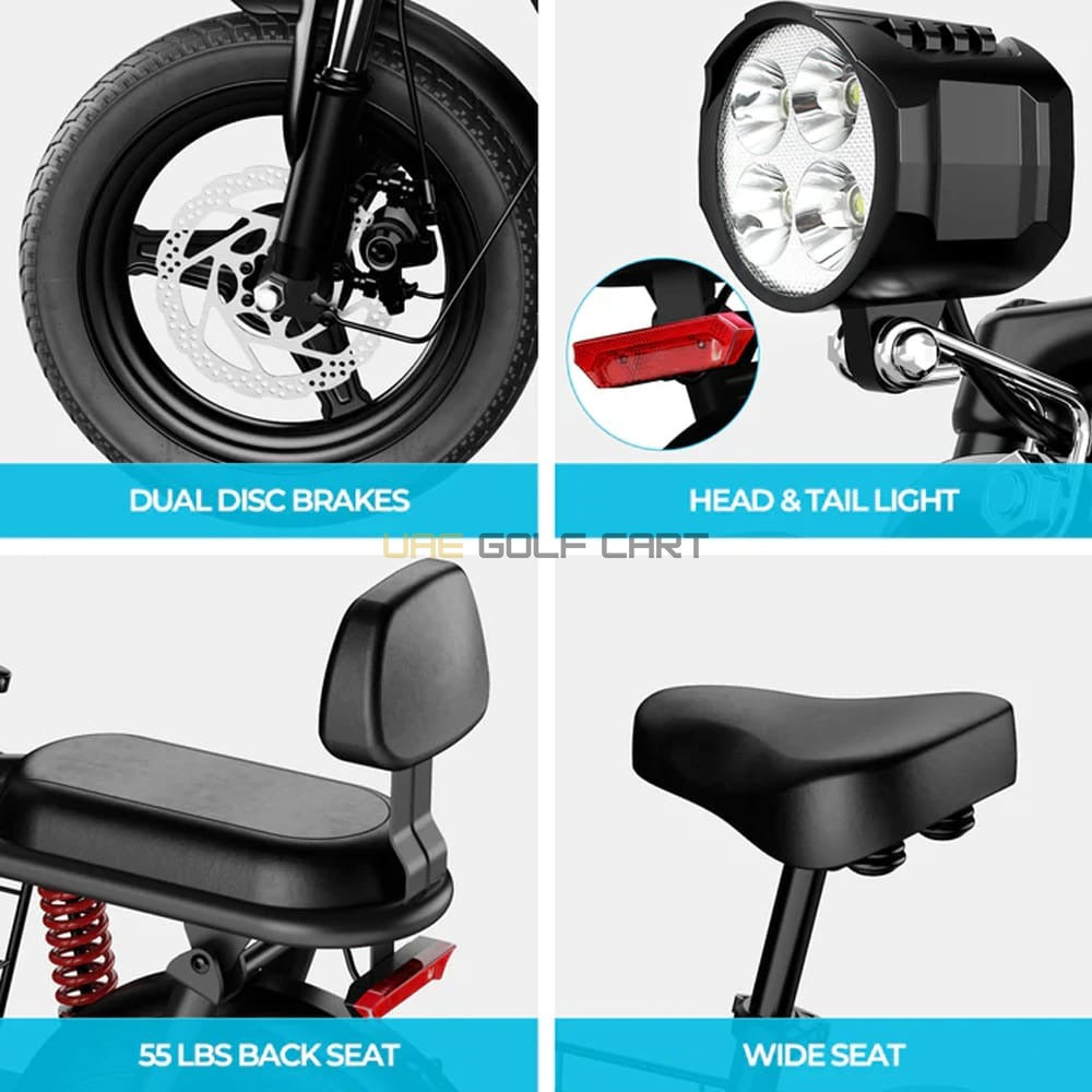 48V Electric Scooter with Dual Seats, Basket, 500W Hub Motor, 22 MPH, 25 Mile Range - Electric Bikes - Photo 9 | UAE Golf Cart