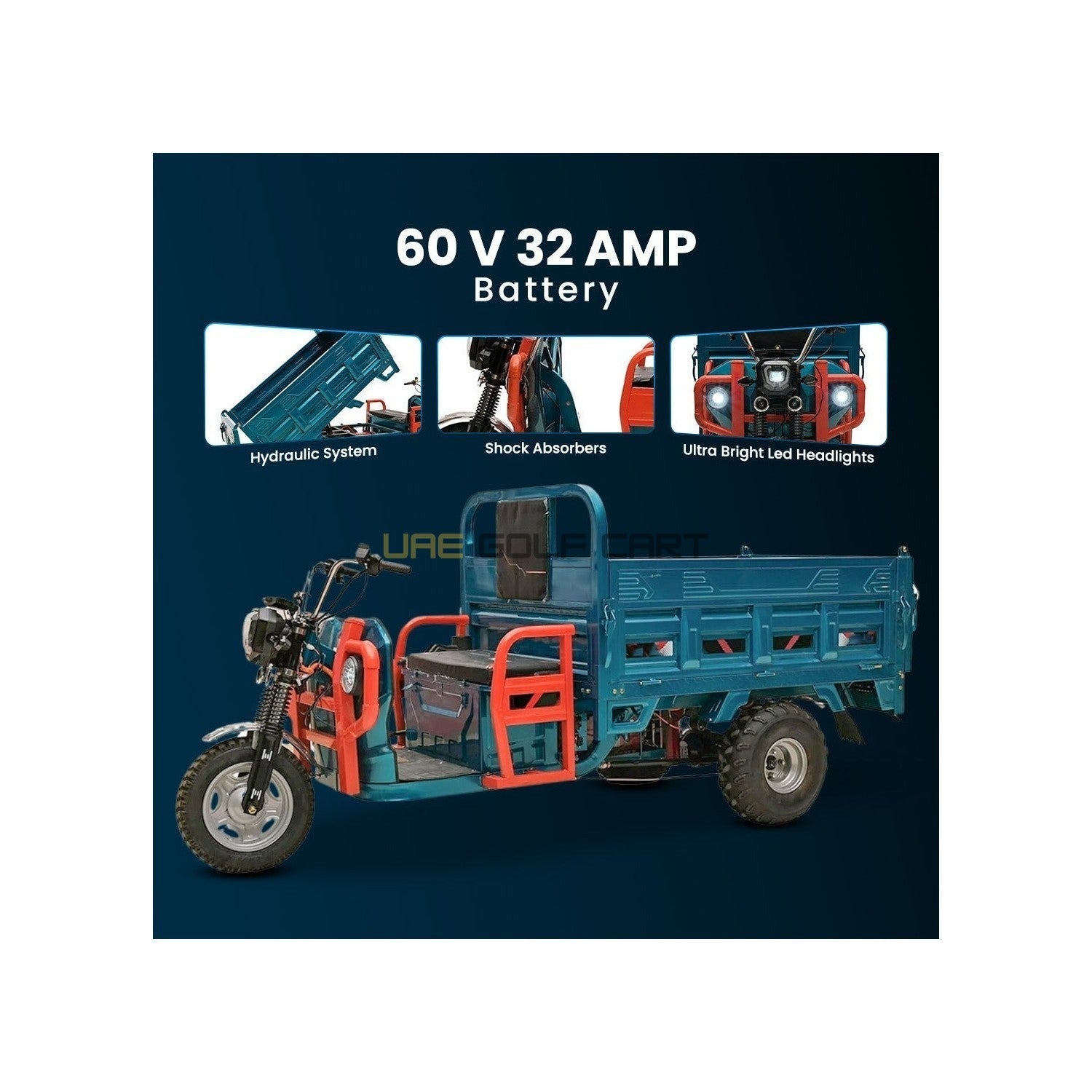 Electric Cargo Tuk Tuk 1.8M | 60V 1800W | 700KG Load | Hydraulic Dump Bed | Off Road Tyres | UAE Golf Cart - Cargo Bikes - Photo 16 | UAE Golf Cart