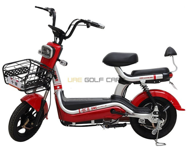 Electric Scooter with Pedal Assist, 48V Battery, 35 km/h Speed, 200 kg Capacity, 14-inch Wheels - Electric Grocery Bike - Close Up | UAE Golf Cart