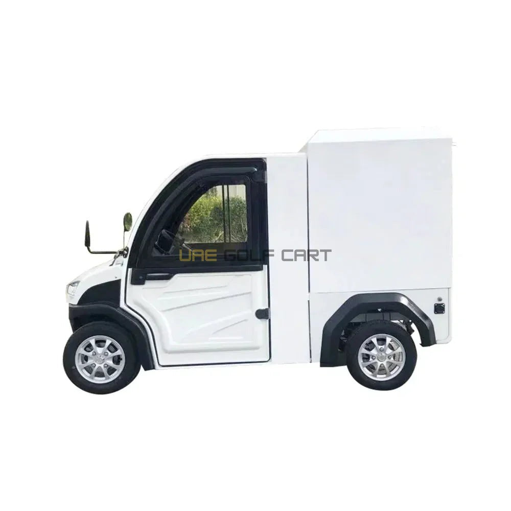 Enclosed Cargo Golf Cart Van with Air Conditioning and 600 kg Payload - Utility Golf Carts - 2 Seater - Close Up | UAE Golf Cart