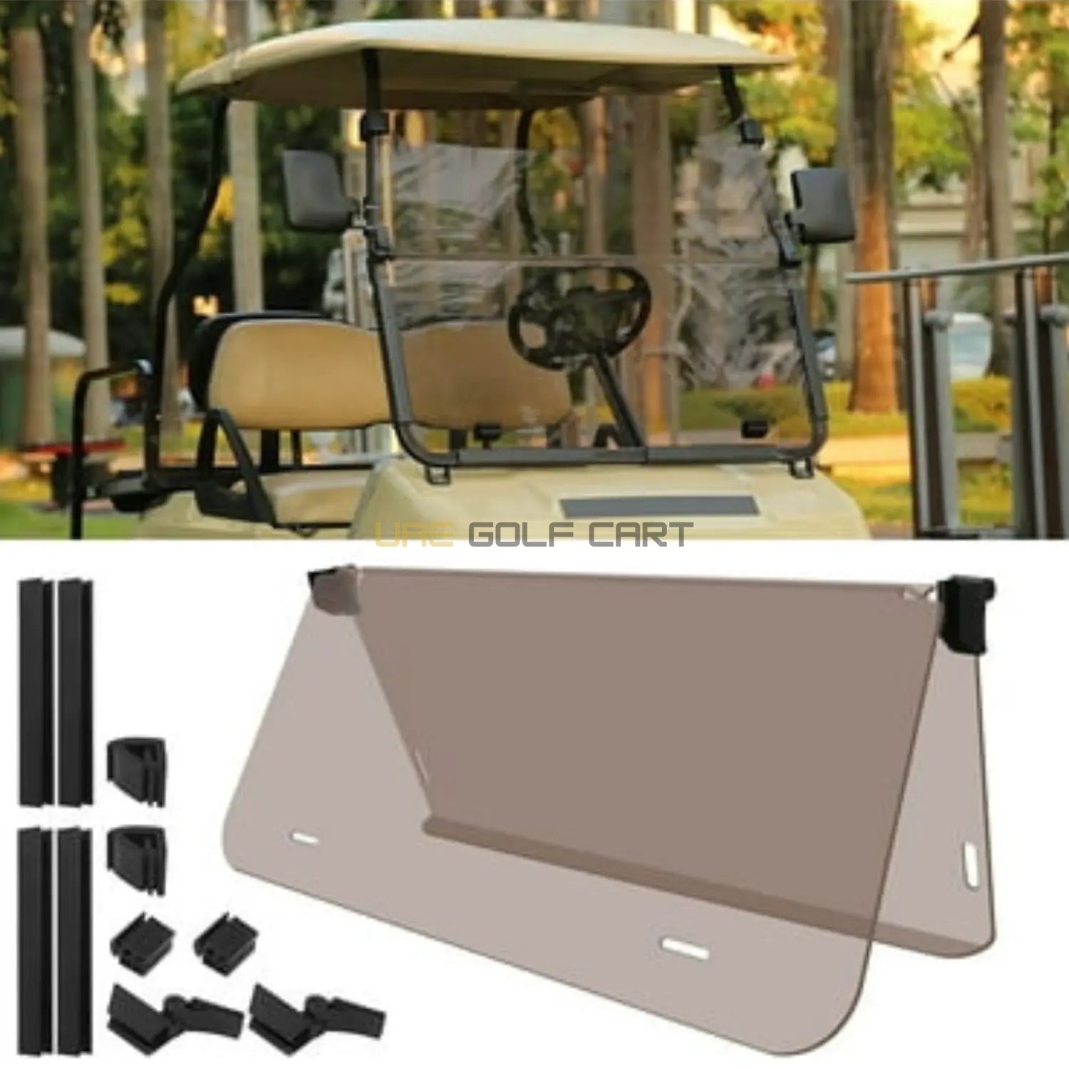 Fold Down Golf Cart Windshield 5mm Thick Impact Resistant Universal Fit