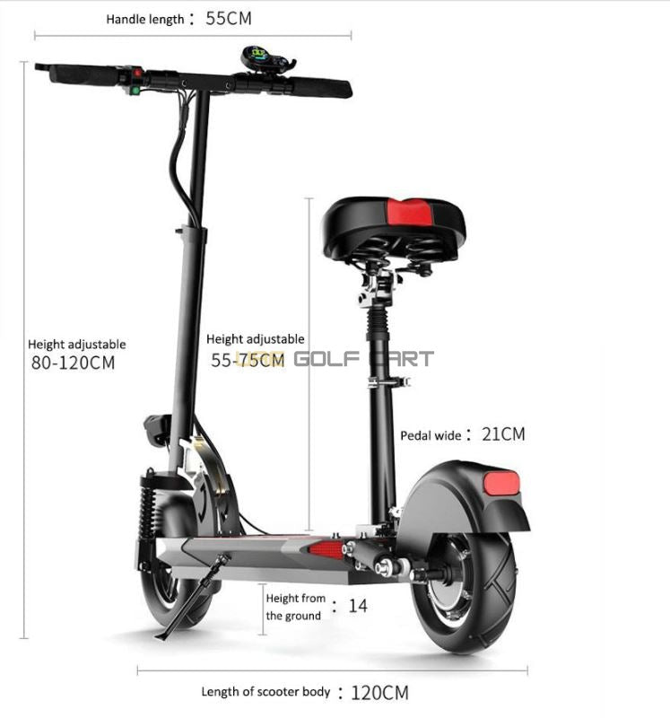 Foldable 48V 1200W LED Electric Scooter with Seat, 10Ah Battery, 65 km/h Max Speed, Double Disc Brakes - Foldable Electric Scooters - Photo 22 | UAE Golf Cart