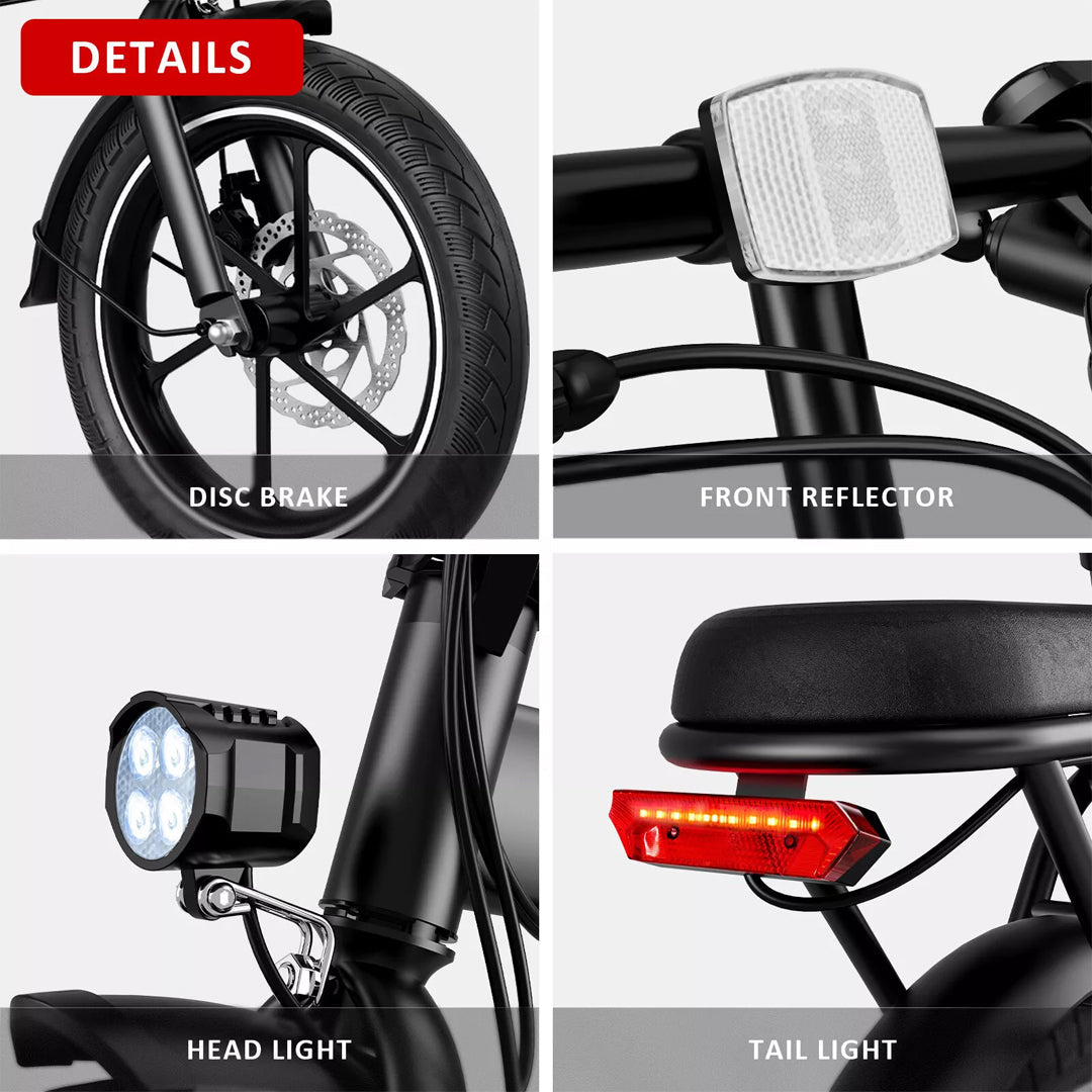 UAE Golf Cart 48V 350W Foldable Electric Bike with 25 MPH Top Speed, 16" Tires, 80kg Capacity, Waterproof Battery - View 4