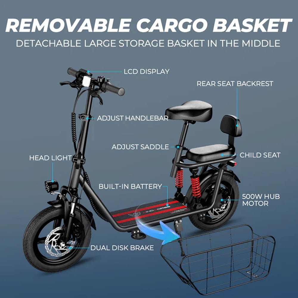 UAE Golf Cart 48V Electric Scooter with Dual Seats, Basket, 500W Hub Motor, 22 MPH, 25 Mile Range - View 8