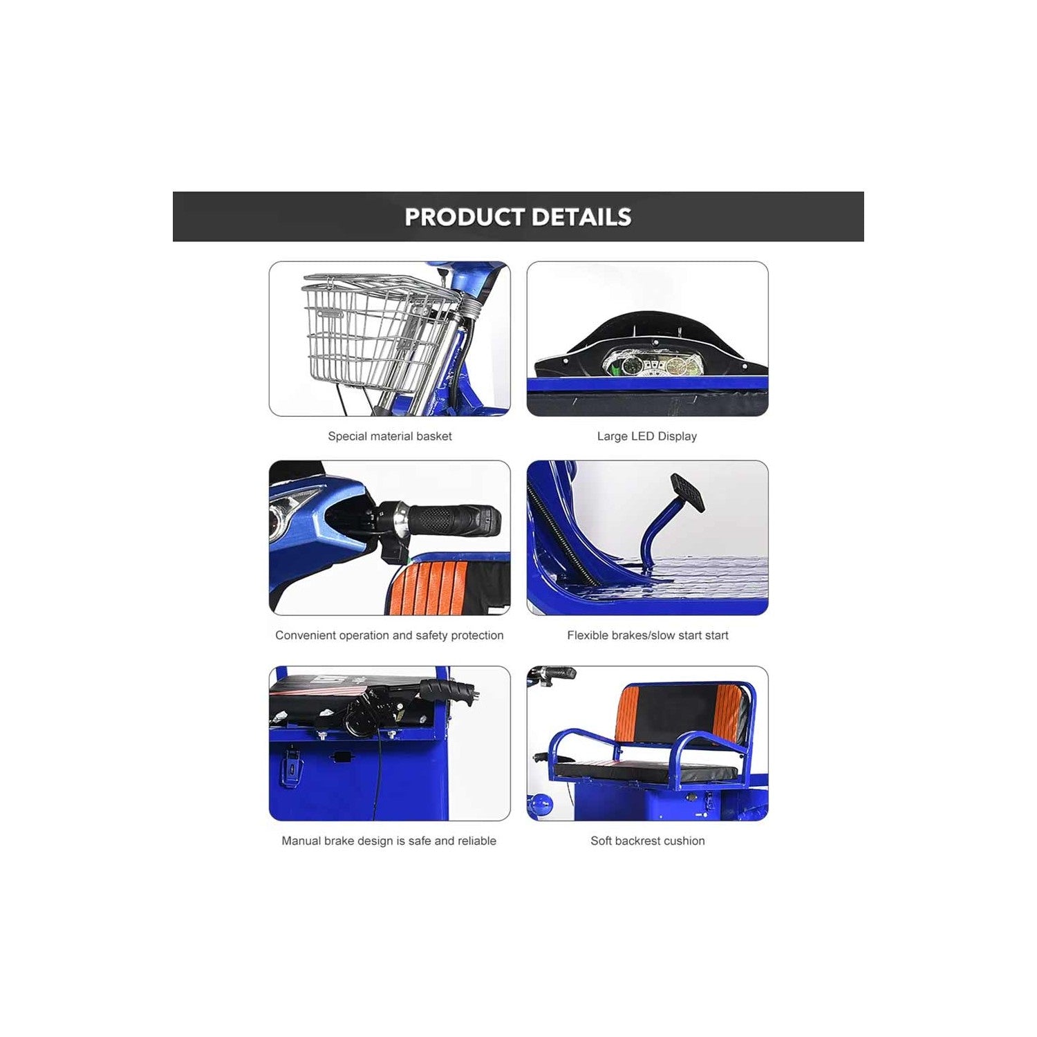 UAE Golf Cart - Electric Cargo Tricycle UAE Golf Cart 1.2M 48V 800W 300kg Disc Brakes LED Display 3 Seats UAE - View 6