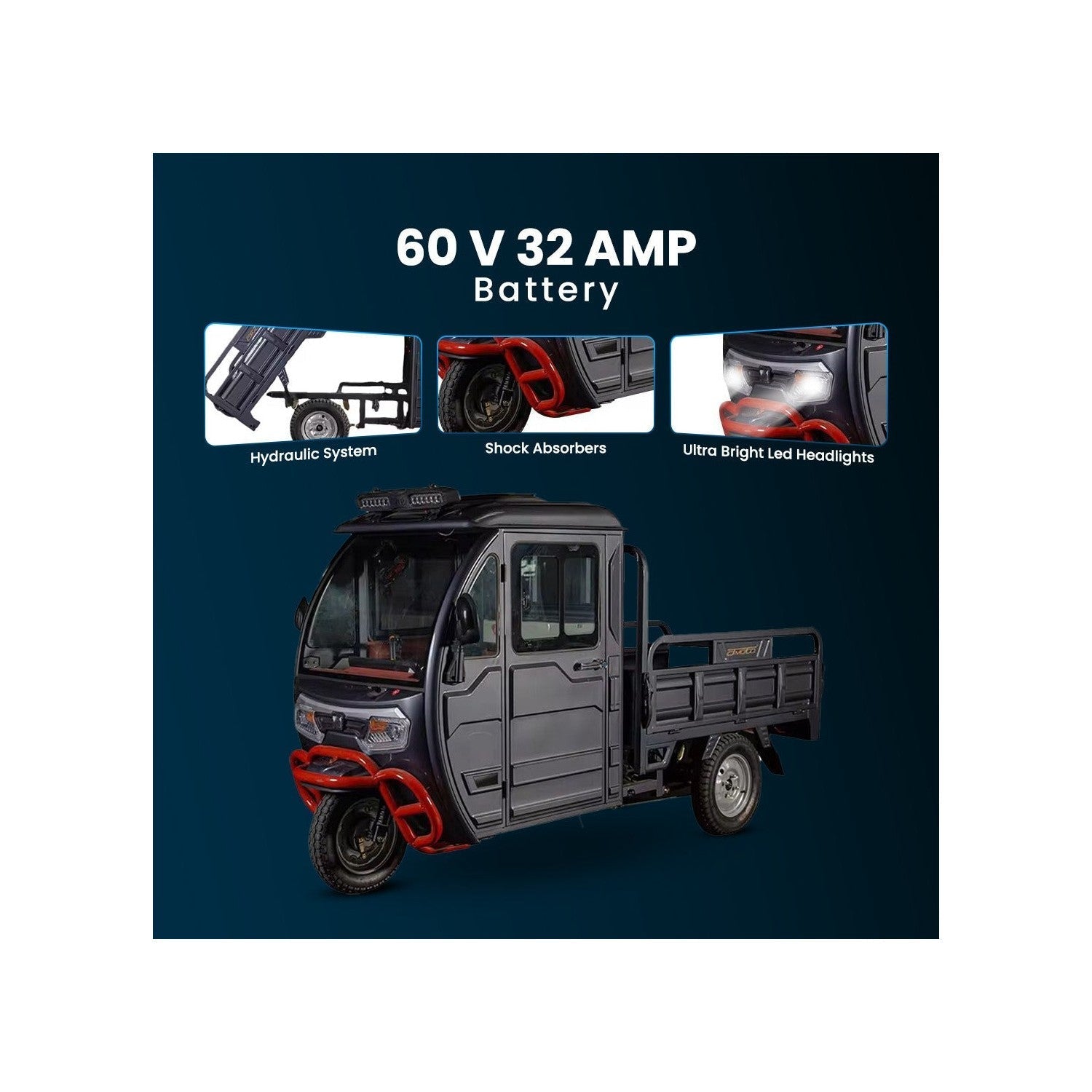 UAE Golf Cart - Electric Cargo Tricycle UAE Golf Cart Hydraulic 1800W 60V 600kg 1.6M Sunroof Disc Brakes UAE - View 11