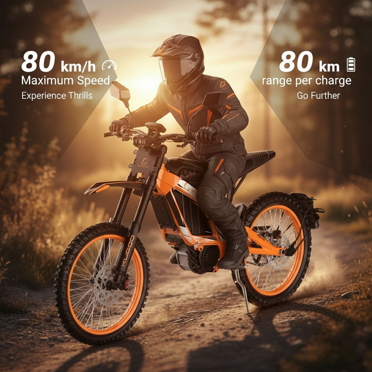 UAE Golf Cart Electric Dirt Bike with 3700W Motor, 80 km Range, 80 km/h Top Speed, 19‑Inch Wheels, Adjustable Suspension
