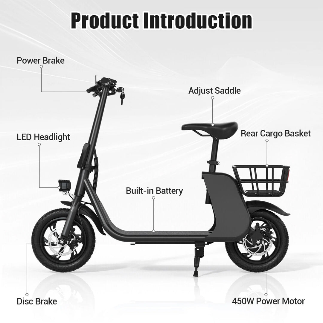 UAE Golf Cart Electric Scooter 36V 450W Foldable with Seat and Basket - 35 MPH, 20 Mile Range, 265 lb Load - View 3