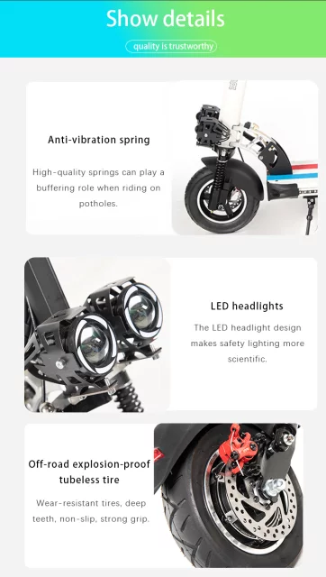 UAE Golf Cart Foldable 48V 1200W LED Electric Scooter with Seat, 10Ah Battery, 65 km/h Max Speed, Double Disc Brakes - View 21