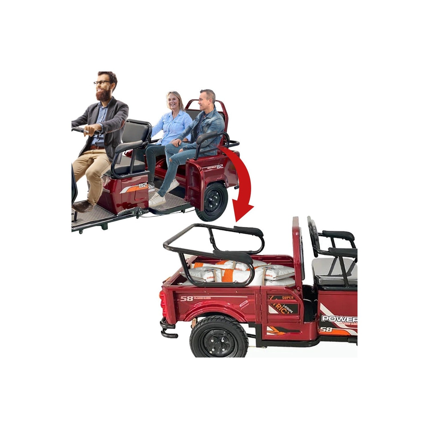 UAE Golf Cart - Hybrid Electric Tricycle UAE Golf Cart 48V 800W 400kg 4 Seats Cargo Passenger Open Body EEC GCC UAE - View 11