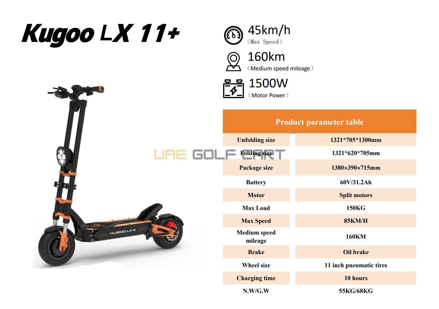 1500W Dual Motor 60V Foldable Electric Scooter with 11" Off-Road Tires, 160 km Range, 85 km/h Speed - Foldable Electric Scooters - Photo 6 | UAE Golf Cart
