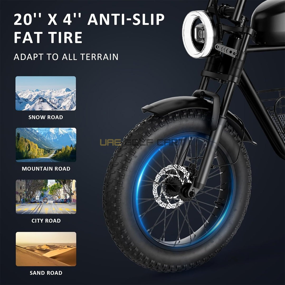 20" Fat Tire Electric Bike with 1000W Motor, 48V 21Ah Battery, Hydraulic Disc Brakes, Cargo Basket, 330 lb Load - Electric Bikes - Photo 6 | UAE Golf Cart