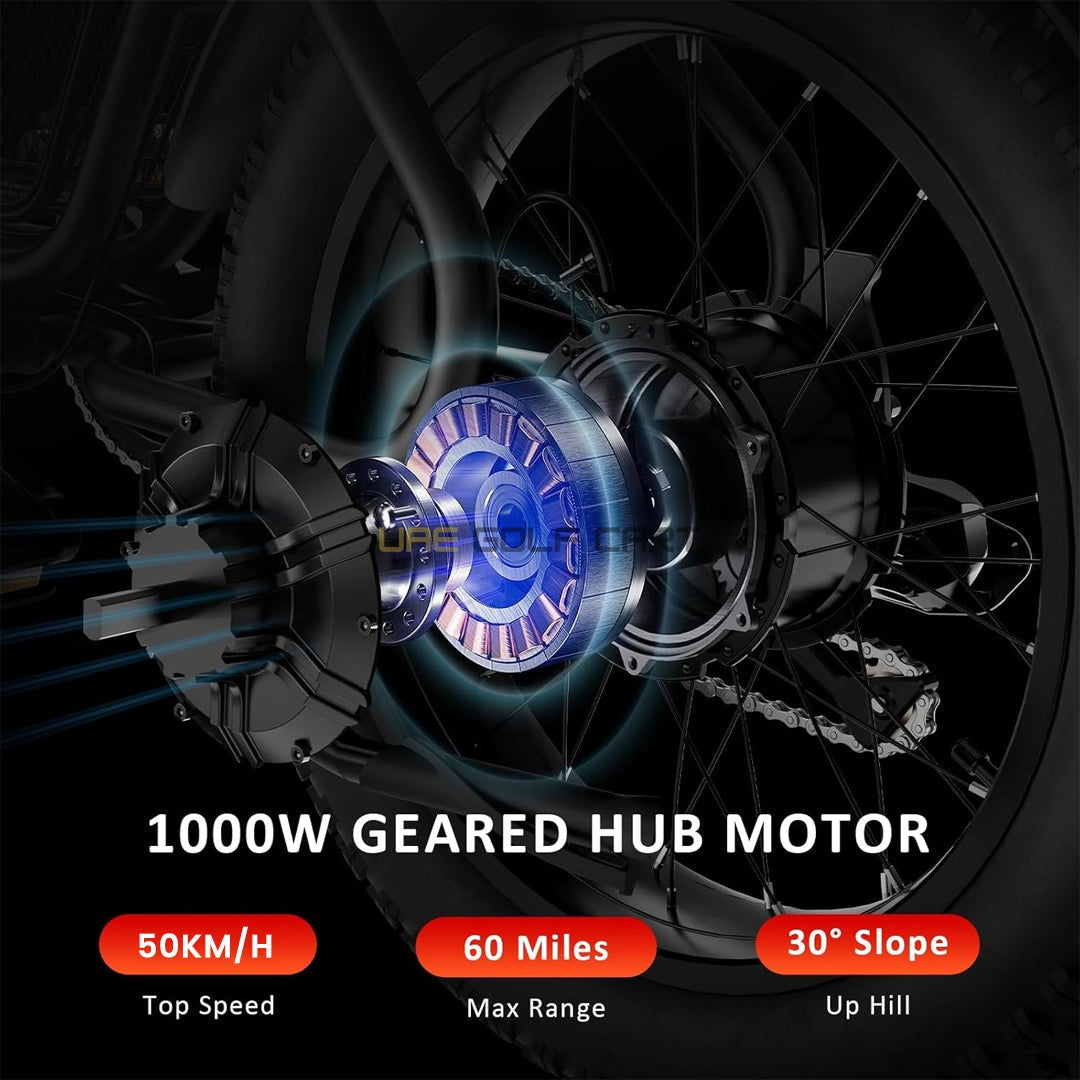 20" Fat Tire Electric Bike with 1000W Motor, 48V 21Ah Battery, Hydraulic Disc Brakes, Cargo Basket, 330 lb Load - Electric Bikes - Photo 7 | UAE Golf Cart