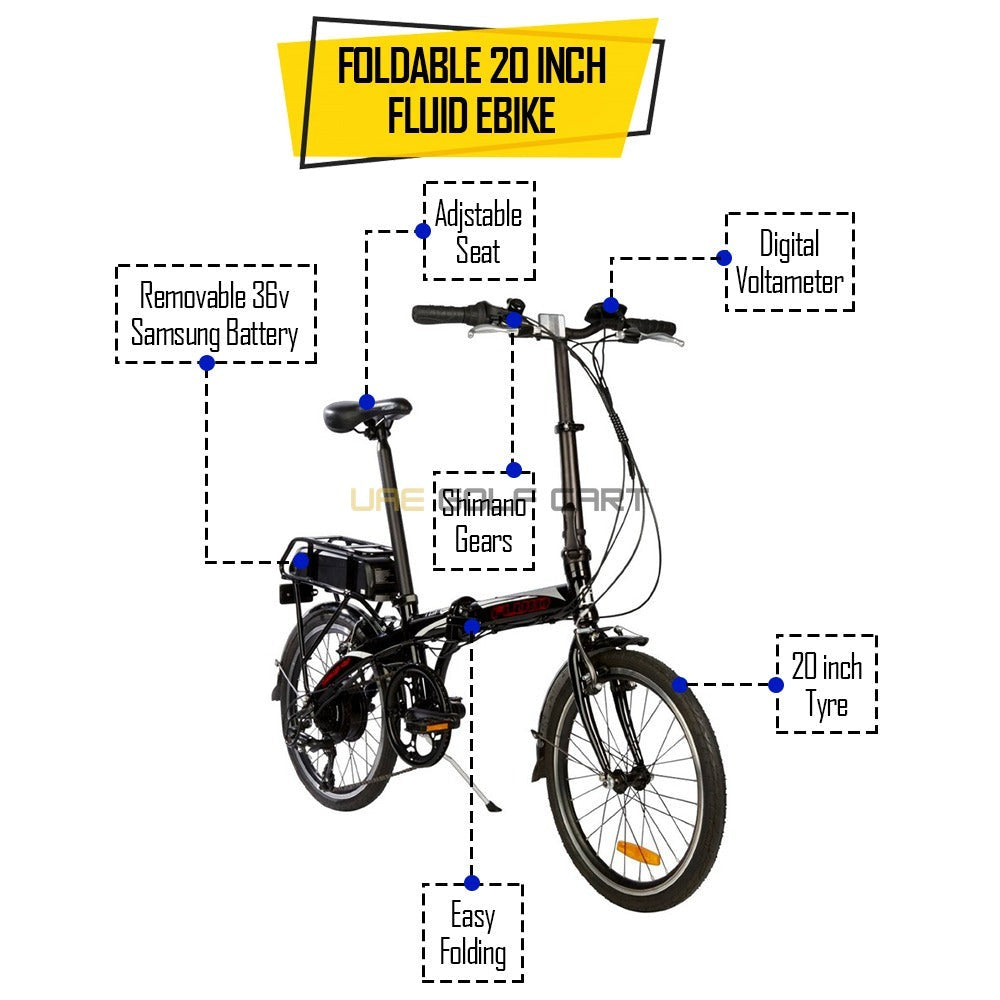 20 Inch Foldable Electric Bike 36V 10.4Ah Battery 25km/h Speed 100kg Load Capacity - Electric Bikes | UAE Golf Cart