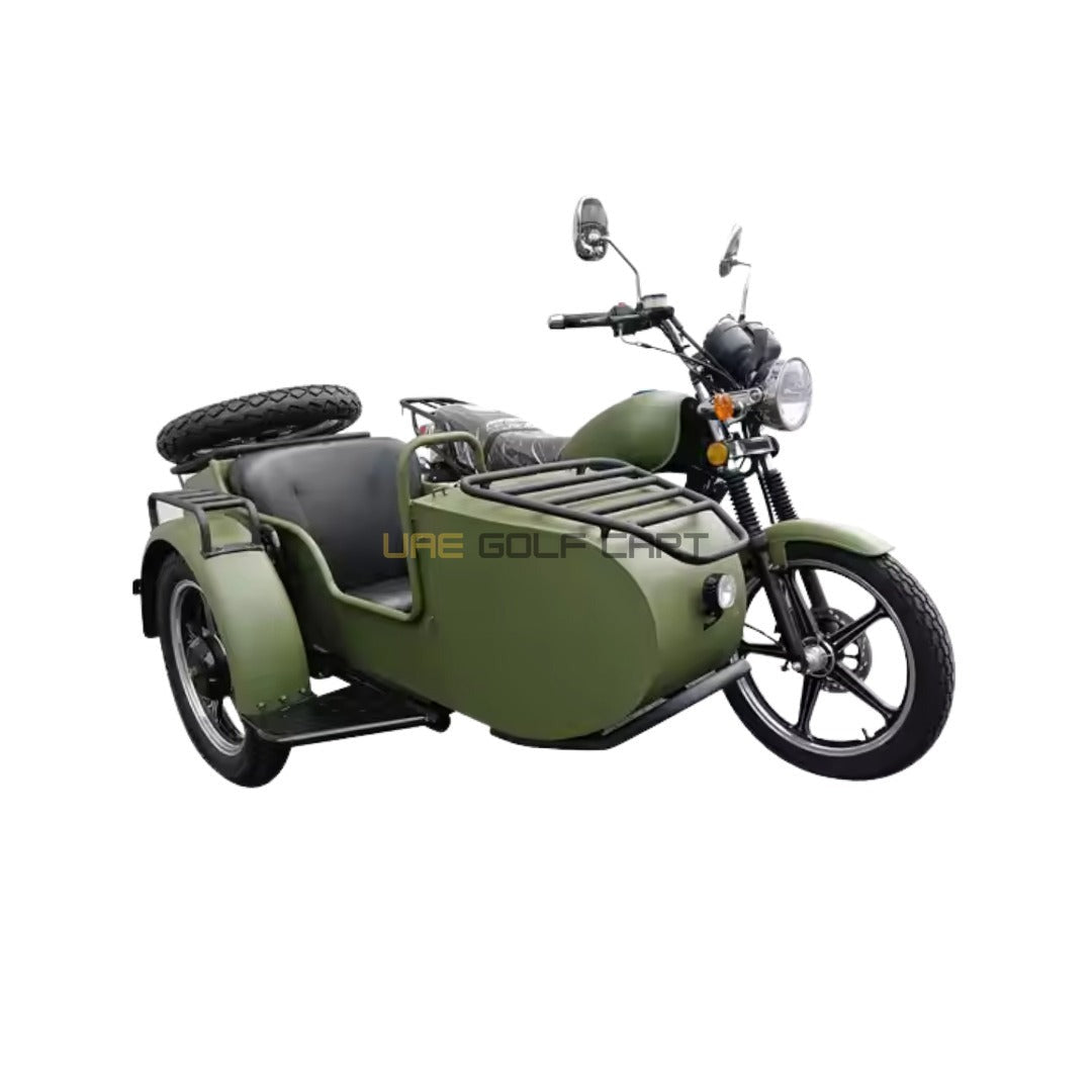 Buy 200cc Off‑Road Three‑Wheeled Motorbike with Sidecar, 90 km/h Max Speed, 12L Fuel Tank, 3‑Passenger - Electric Motorbikes & Mopeds at UAE Golf Cart
