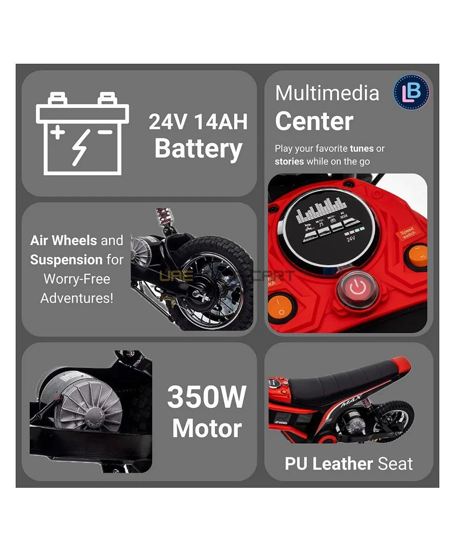 24V Electric Kids Dirt Bike with Rubber Tyres and Leather Seat - Electric Dirt Bikes - Photo 7 | UAE Golf Cart