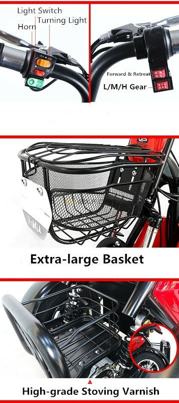 3-Wheel Electric Scooter with Dual Seats and Basket - Electric Motorbikes & Mopeds - Photo 7 | UAE Golf Cart