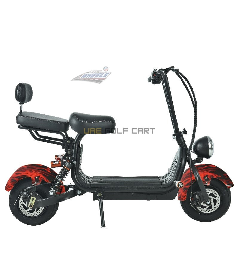48V 1000W Mini Fat Tyre Electric Scooter with Removable Battery and Dual Seat - Electric Motorbikes & Mopeds - Close Up | UAE Golf Cart