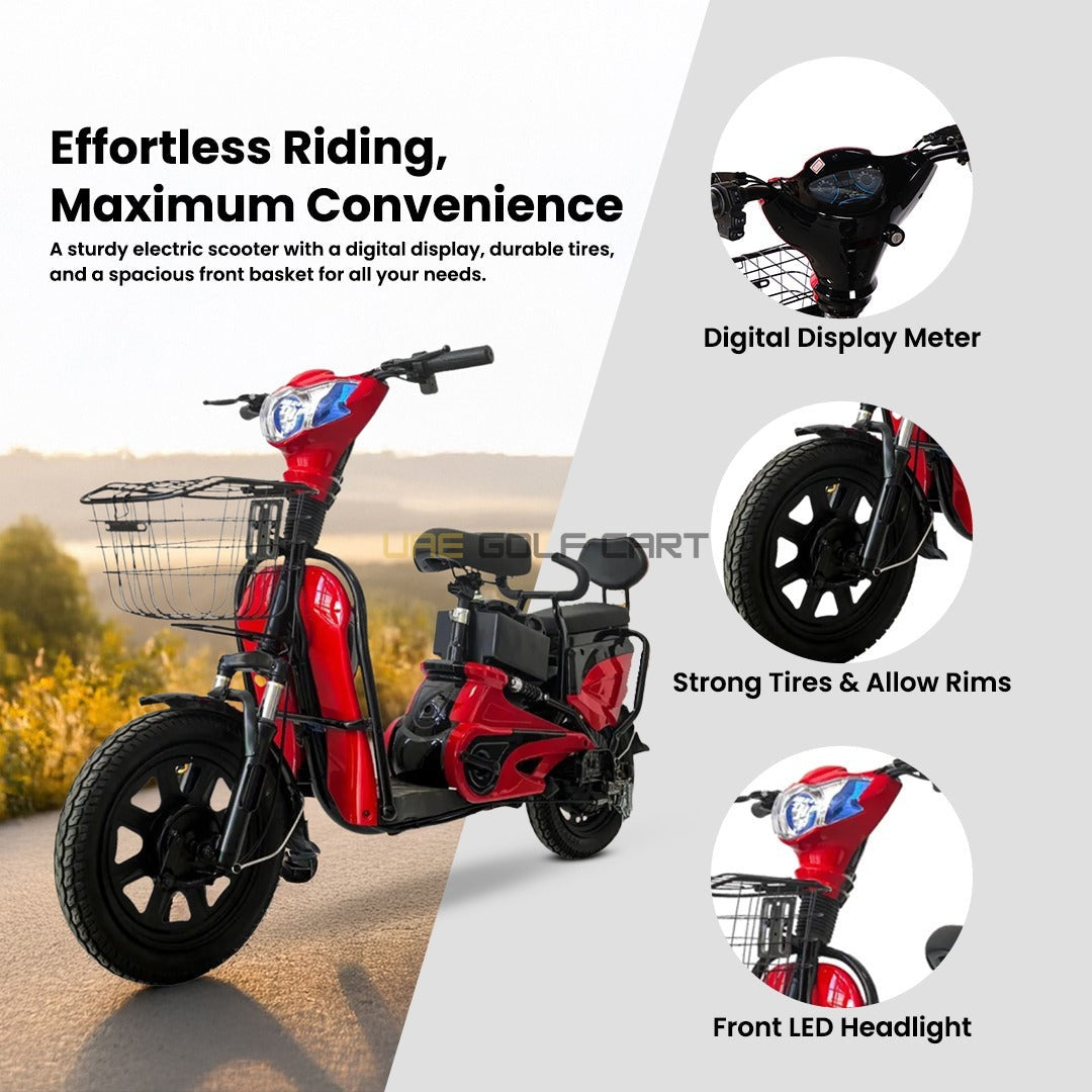 48V 12Ah Lead Acid Electric Scooter with Seat, 400W Motor, 16" Tires, Removable Battery, 32 km/h Top Speed, 40 km Range - Electric Bikes - Photo 5 | UAE Golf Cart