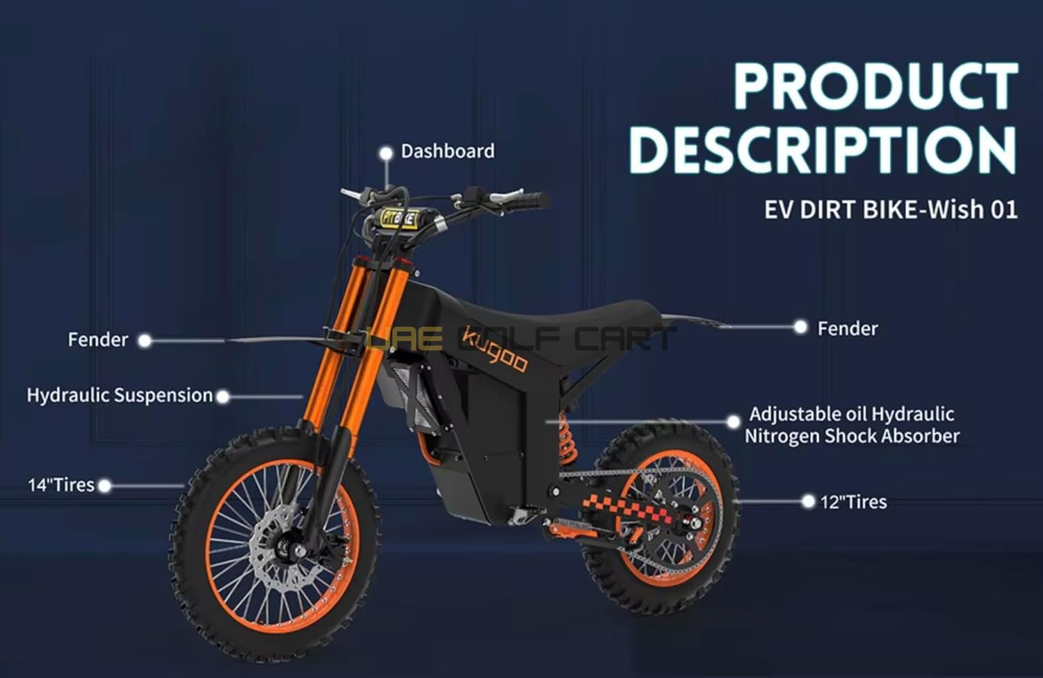 48V 1500W Electric Dirt Bike with 21Ah Battery, Hydraulic Suspension, 14" Front Tire, 12" Rear Tire, 45‑55 km/h Top Speed - Electric Dirt Bikes - Photo 29 | UAE Golf Cart