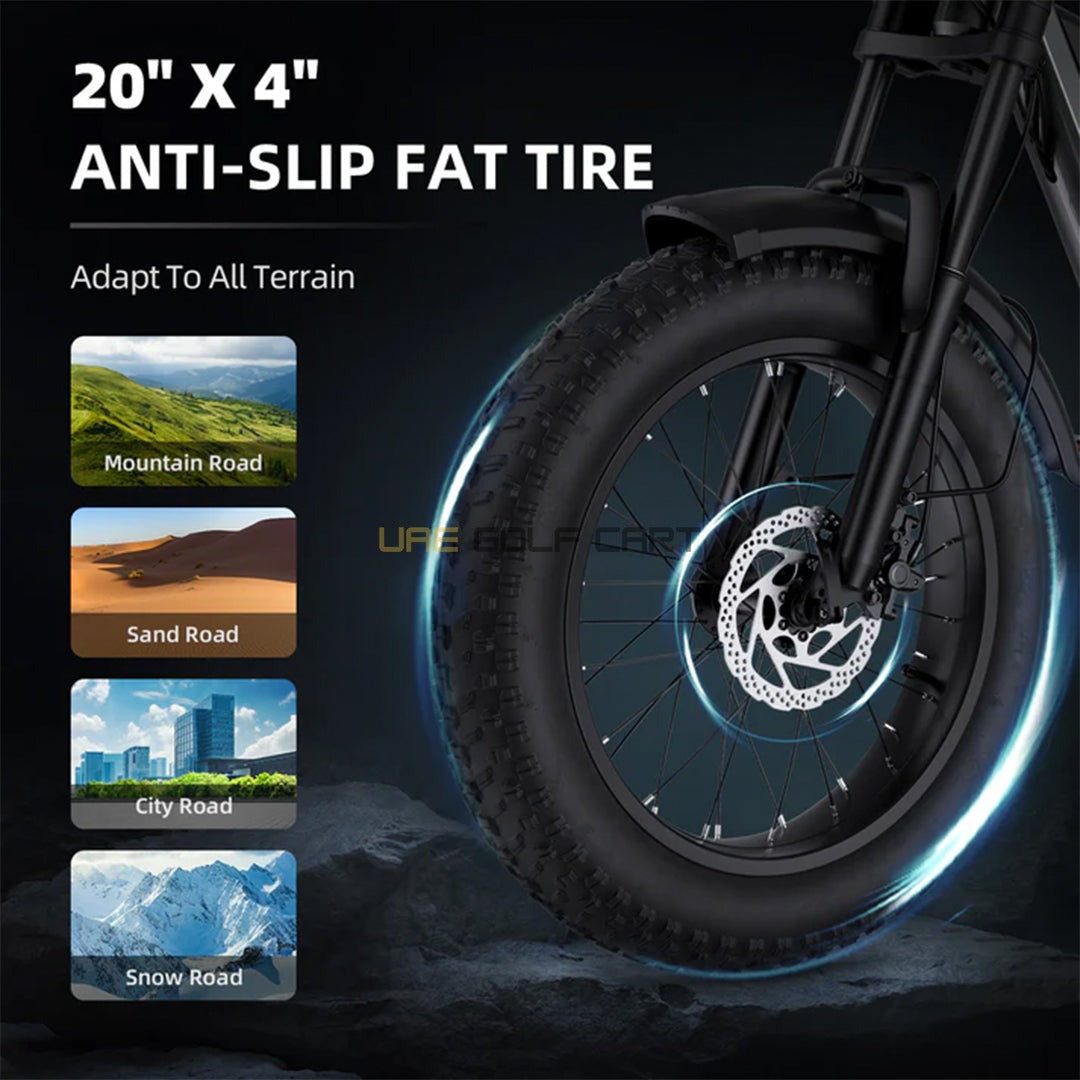48V 18Ah Electric Bike with 1000W Motor, 20" Fat Tires, 7-Speed Shimano Gears, Hydraulic Disc Brakes, 50 MPH, 330 lbs Load Capacity - Electric Dirt Bikes - Photo 12 | UAE Golf Cart