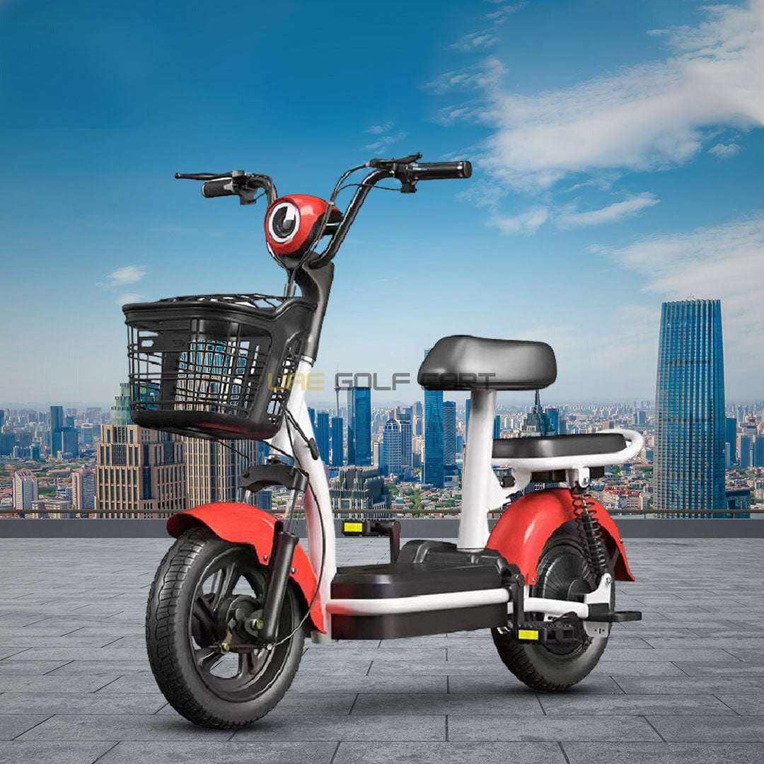 48V 350W 2-Seater Foldable Electric Scooter with Pedal and Removable Battery - Electric Grocery Bike - Close Up | UAE Golf Cart