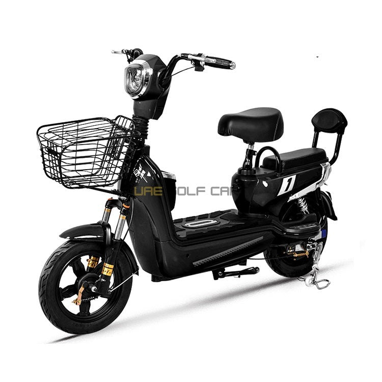 48V 350W Electric Scooter with Pedal Assist, 35 km/h Speed, 200 kg Load, Dual Seats, Front Basket, LED Light - Electric Grocery Bike - Close Up | UAE Golf Cart