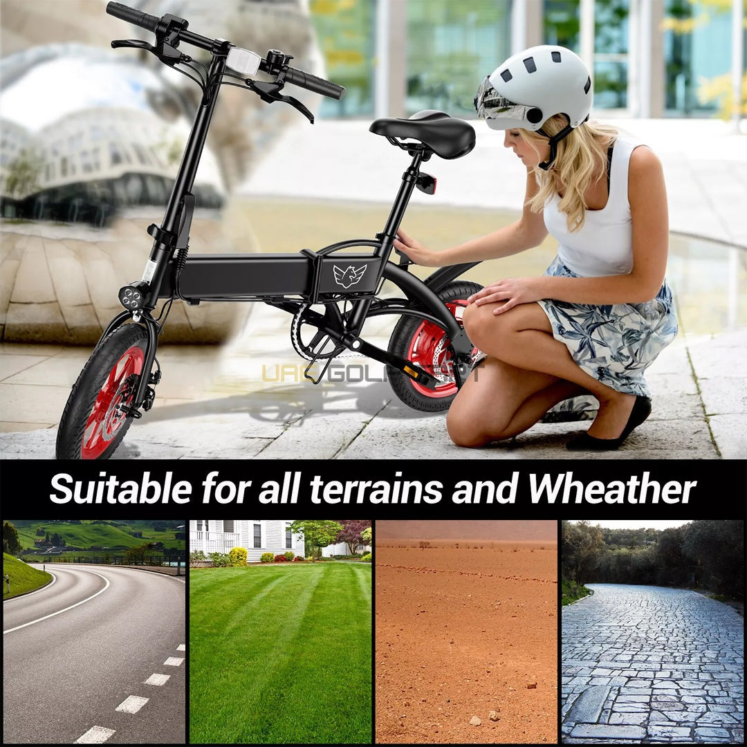 Carbon Alloy Foldable Ebike 36V 350W 45 lbs - 35 MPH, 30 Mile Range, 330 kg Load, IP54 Waterproof - Electric Bikes - Close Up | UAE Golf Cart