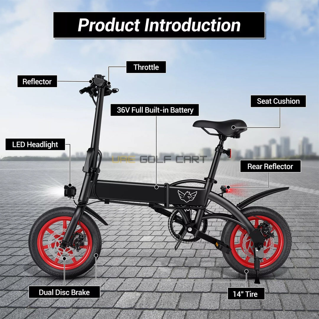 Carbon Alloy Foldable Ebike 36V 350W 45 lbs - 35 MPH, 30 Mile Range, 330 kg Load, IP54 Waterproof - Electric Bikes - Photo 4 | UAE Golf Cart
