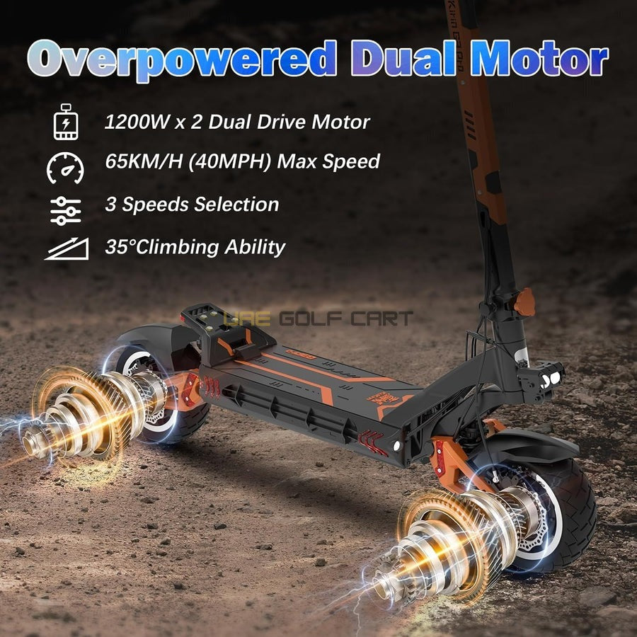 Dual Motor Electric Scooter 65 km/h, 52V 23Ah Battery, 10" Off-road Tires, 120kg Load Capacity, Foldable - Foldable Electric Scooters - Close Up | UAE Golf Cart