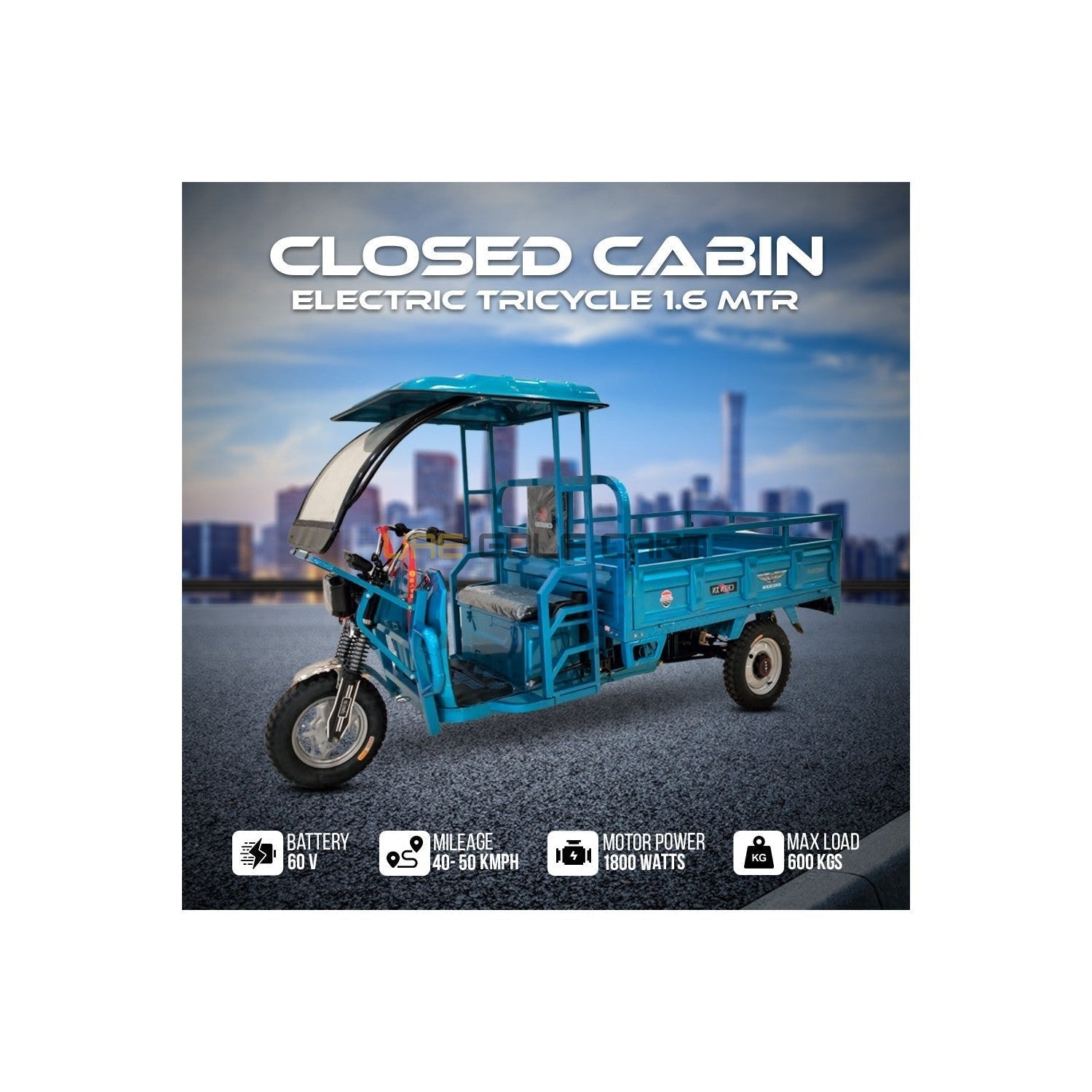 Electric Cargo Tricycle UAE Golf Cart Closed Cabin Tuktuk 60V 1500W 600kg 1.6M Trolley UAE - Cargo Bikes - Close Up | UAE Golf Cart