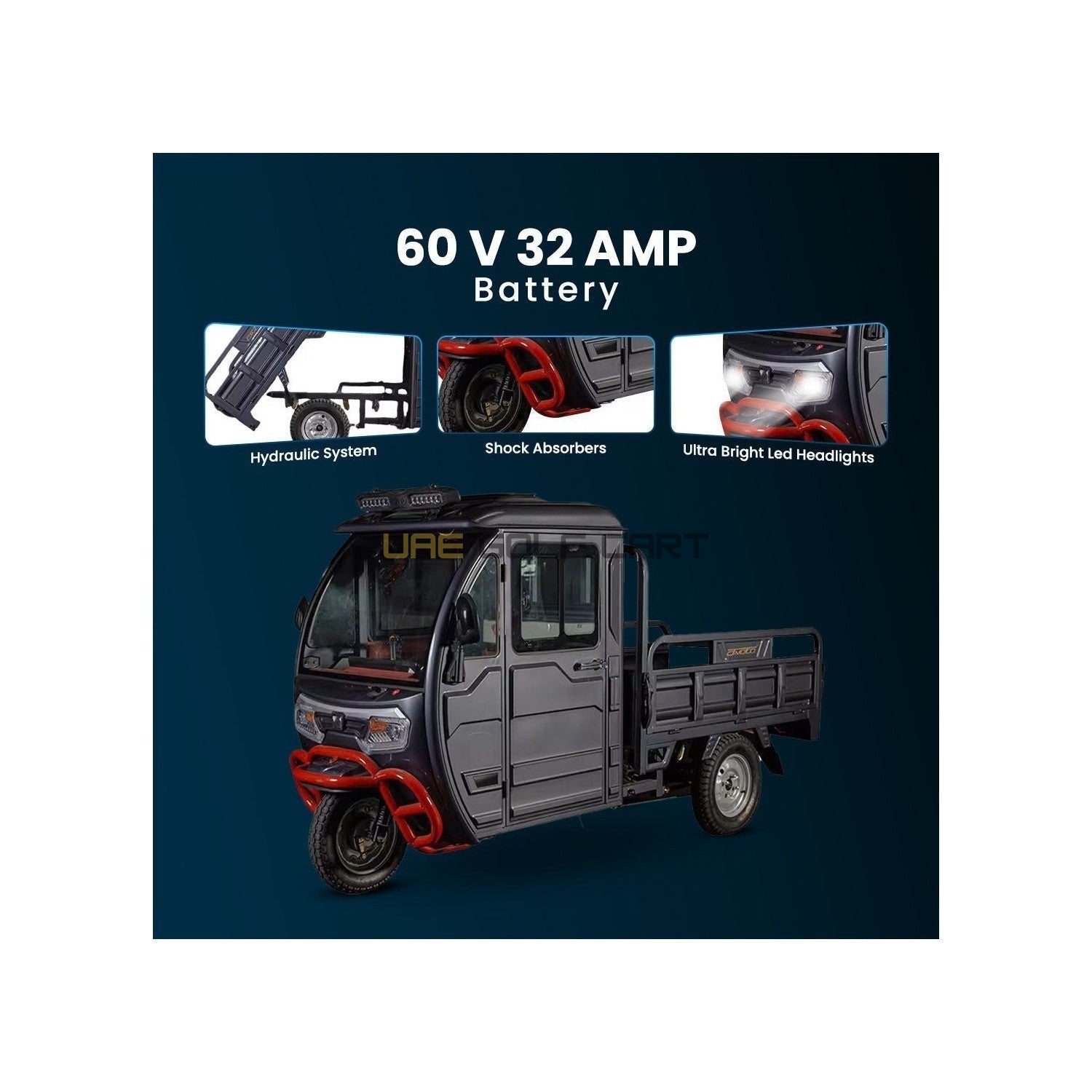 Electric Cargo Tricycle UAE Golf Cart Hydraulic 1800W 60V 600kg 1.6M Sunroof Disc Brakes UAE - Cargo Bikes - Photo 11 | UAE Golf Cart