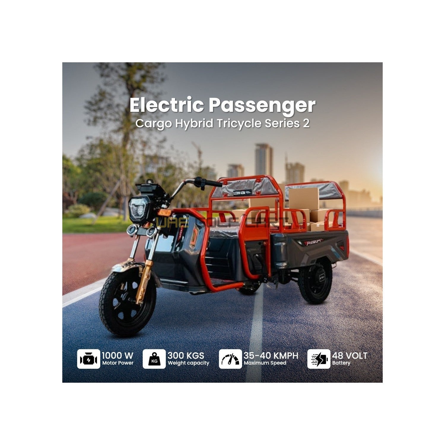 Electric Cargo Tricycle UAE Golf Cart Series 2 48V 1000W 300kg Payload Open Body Disc Brakes EEC GCC Certified - Cargo Bikes - Close Up | UAE Golf Cart