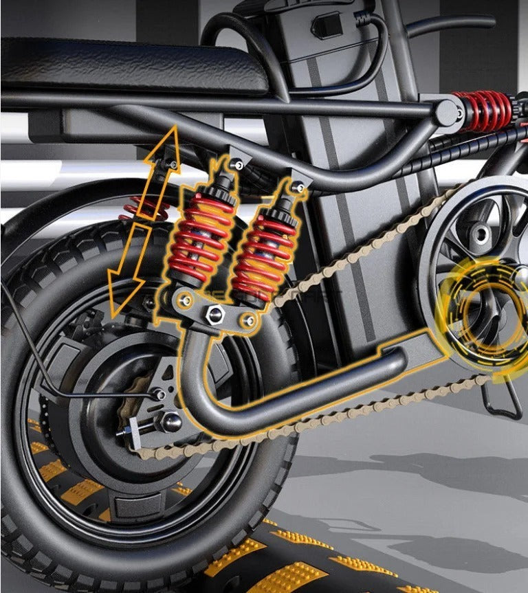 Foldable Electric Bike 2 Seater 48V 350W with Pedal Assist, 14-inch Wheels, Removable Battery, 40 km Range, 120 kg Load - Electric Bikes - Photo 11 | UAE Golf Cart