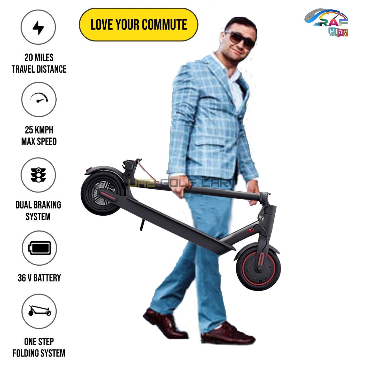 Foldable Electric Scooter 36V 350W 25km/h Max Speed 12.5kg Weight - Foldable Electric Scooters - Close Up | UAE Golf Cart