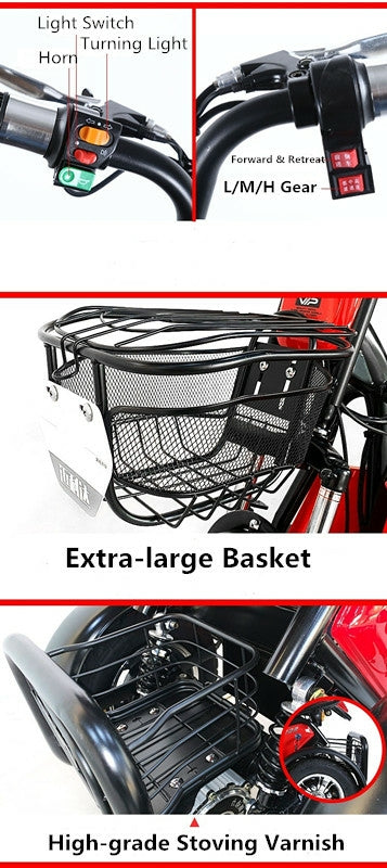 UAE Golf Cart 3-Wheel Electric Scooter with Dual Seats and Basket - View 7