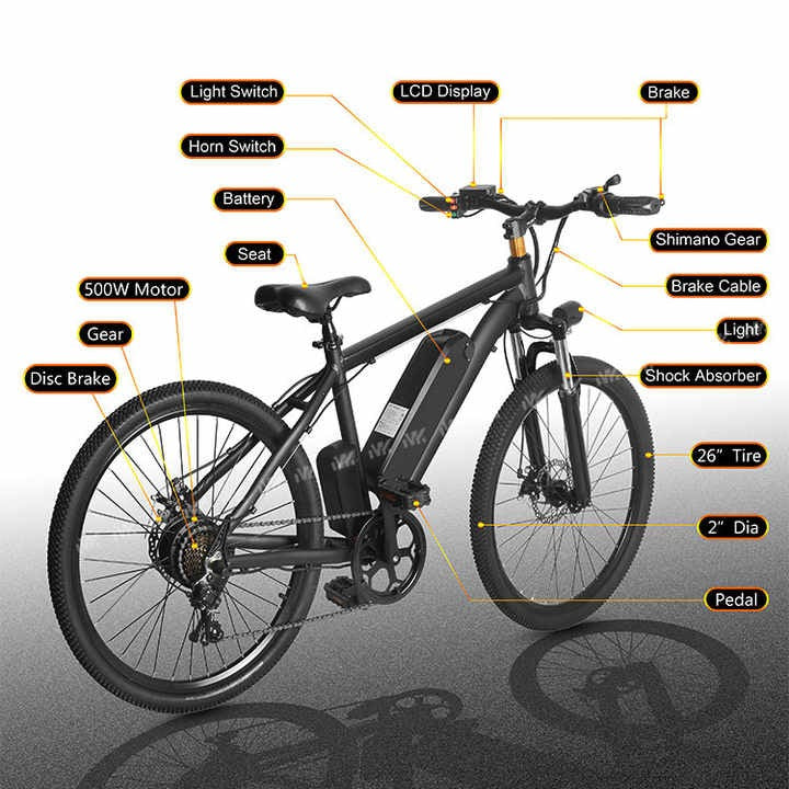 UAE Golf Cart 36V 350W Electric Mountain Bike with 26 Inch Wheels and Removable Battery - View 13
