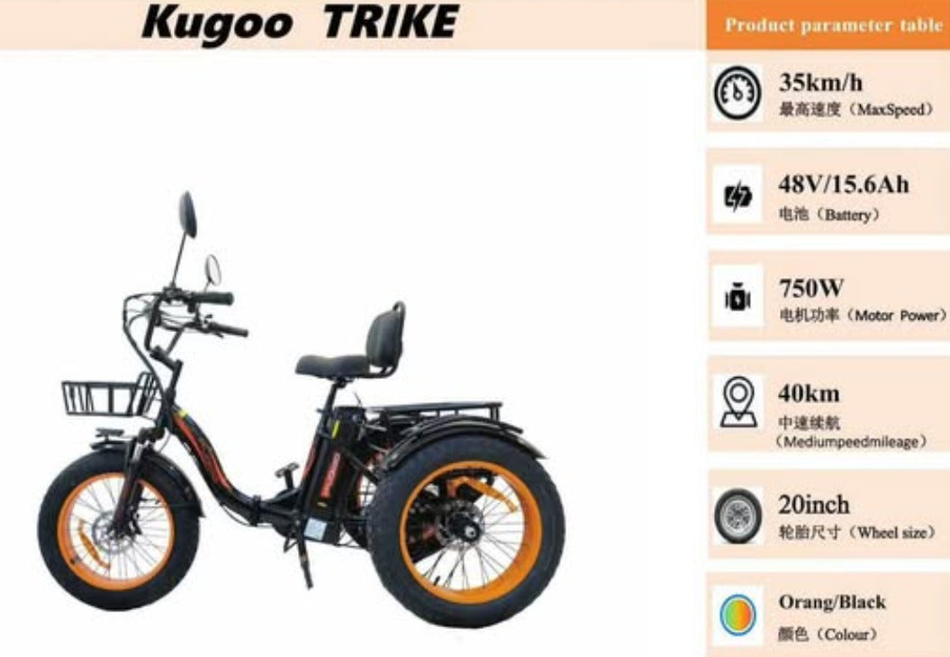UAE Golf Cart 48V 15Ah 750W Electric Tricycle with Fat Tires, 35 km/h Top Speed, 20 inch Wheels - View 7