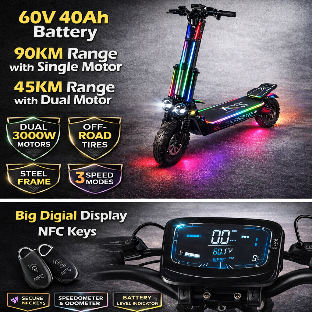 UAE Golf Cart Electric Scooter 60V 40Ah Dual Motor 6000W 90 km/h Foldable Off-road 13" Tires - View 3