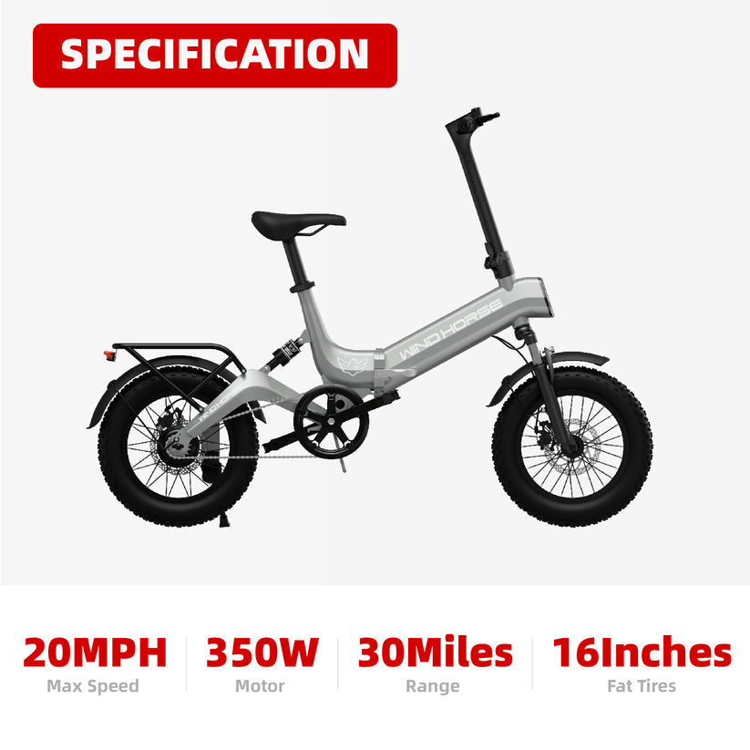 UAE Golf Cart Foldable Electric Bike W1 350W Motor 36V 10Ah Battery 20 MPH Top Speed 16" Fat Tires Aluminum Frame 52.9 lbs - View 4